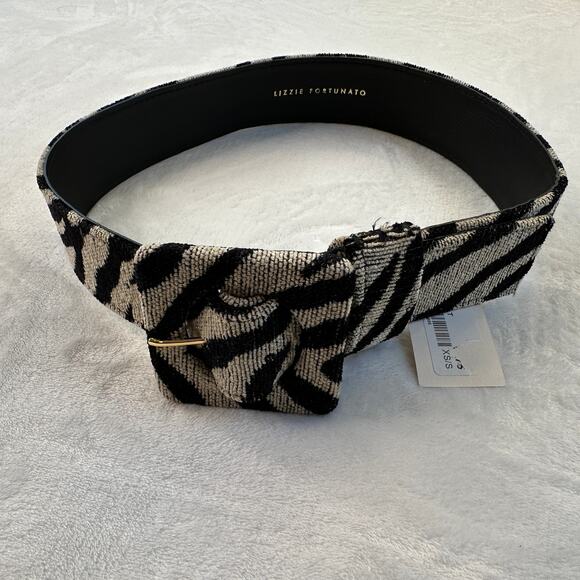Lizzie Fortunato Agnes Zebra Chenille Belt Black Natural Size XS/S NWT $275